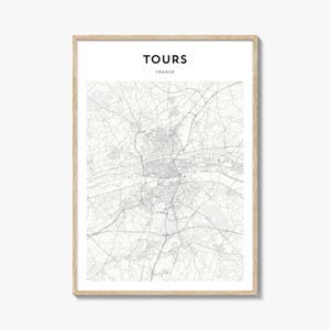 Póster con mapa de Tours, impresión de mapa de Tours, arte mural de viajes de Tours, mapa personalizado de Tours, Francia