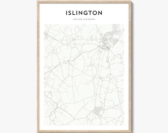 Impresión del mapa de Islington, póster de Londres, arte mural del Reino Unido, decoración urbana personalizada del Reino Unido