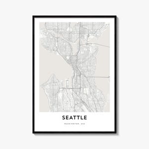 Seattle Map Poster, Minimalist City Print, Washington Wall Art