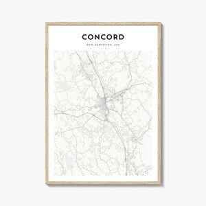Concord Karte Poster, Concord Karte Druck, Concord Reisewandkunst, Concord personalisierte Karte, New Hampshire