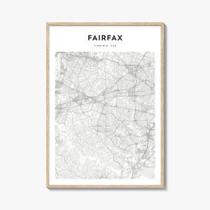Cartaz do mapa de Fairfax Virginia, impressão do mapa de Fairfax, arte de parede de viagem de Fairfax, mapa personalizado de Fairfax,