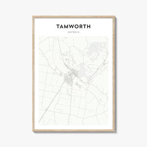 Cartaz do mapa de Tamworth, impressão do mapa de Tamworth, arte de parede de viagem de Tamworth, mapa personalizado de Tamworth, Austrália