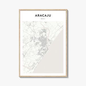 Cartel del mapa de Aracaju, impresión de mapas de Aracaju, arte de la pared de viaje de Aracaju, mapa personalizado de Aracaju, Brasil