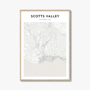 Scotts Valley-kaartposter, Scotts Valley-kaartafdruk, Scotts Valley Travel Wall Art, Scotts Valley-kaart, gepersonaliseerde kaart, Californië