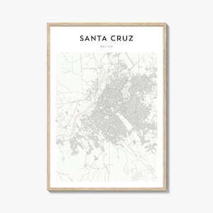 Affiche de carte de Santa Cruz de la Bolivie, impression de carte de Santa Cruz, art mural de voyage de Santa Cruz, carte personnalisée de Santa Cruz,