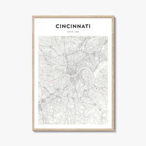Cartaz do mapa de Cincinnati, impressão do mapa de Cincinnati, arte de parede de viagem de Cincinnati, mapa personalizado de Cincinnati, Ohio