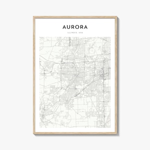 Affiche de carte Aurora Illinois, impression carte Aurora, art mural voyage Aurora, carte personnalisée Aurora,