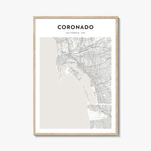 Coronado-kaartposter, Coronado-kaartafdruk, Coronado Travel Wall Art, Coronado-gepersonaliseerde kaart, Californië