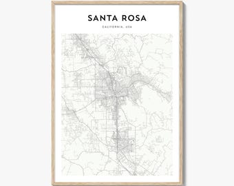 Santa Rosa Karte Druck, Kalifornien Poster, USA Wandkunst, Sonoma County Benutzerdefinierte Straßendekor