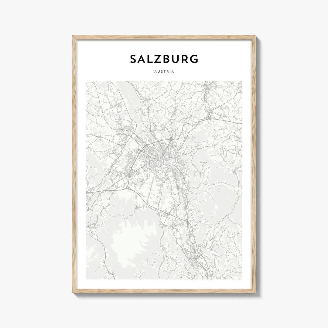 ザルツブルク地図プリント、オーストリアポスター、エスターライヒ