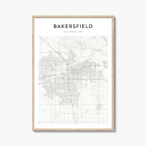 Bakersfield Map Poster, Bakersfield Map Print, Bakersfield Travel Wall Art, Bakersfield Personalized Map, California