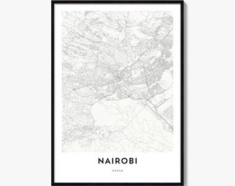 Nairobi Map Poster, Minimalist City Print, Kenya Wall Art