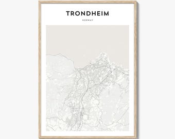 Impresión de mapas de Trondheim, cartel de Noruega, arte de la pared escandinava, decoración de la calle personalizada de Trøndelag
