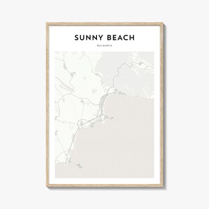 Poster de carte de Sunny Beach, impression de carte de Sunny Beach, art mural voyage Sunny Beach, carte personnalisée de Sunny Beach, Bulgarie