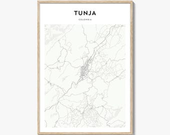 Impresión del mapa de Tunja, póster de Colombia, arte mural de Sudamérica, decoración urbana personalizada de Boyacá