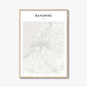 Póster con mapa de Bayona, Francia, impresión de mapa de Bayona, arte mural de viaje de Bayona, mapa personalizado de Bayona
