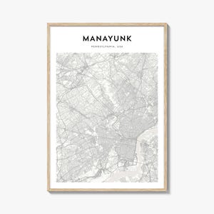 Pôster do mapa de Manayunk, impressão de mapa de Manayunk, arte de parede de viagem de Manayunk, mapa personalizado de Manayunk, Pensilvânia