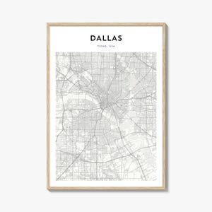 Cartaz do mapa de Dallas, impressão do mapa de Dallas, arte de parede de viagem de Dallas, mapa personalizado de Dallas, Texas
