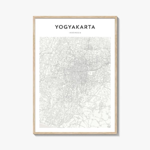 Impression de carte de Yogyakarta, affiche Java, art mural indonésien, décoration de rue personnalisée Jogja