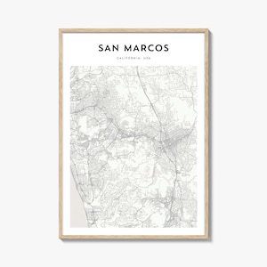 Plakat z mapą San Marcos, wydruk mapy San Marcos, sztuka ścienna z podróży do San Marcos, spersonalizowana mapa San Marcos, Kalifornia