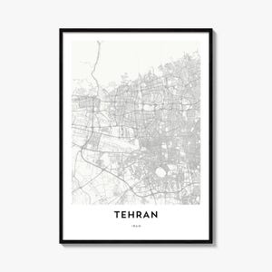 Tehran Map Poster, Minimalist City Print, Iran Wall Art