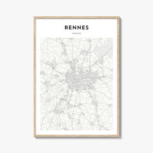 Affiche de carte de Rennes, impression de carte de Rennes, art mural de voyage de Rennes, carte personnalisée de Rennes, France
