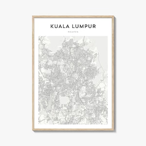 Kaartposter Kuala Lumpur, kaartafdruk Kuala Lumpur, reiskunst aan de muur Kuala Lumpur, gepersonaliseerde kaart Kuala Lumpur, Maleisië