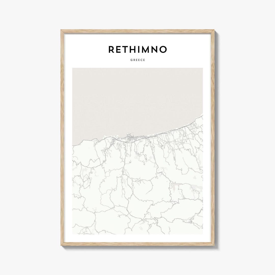 Rethymno Map Print, Crete Poster, Greece Wall Art, Réthymnon Custom ...
