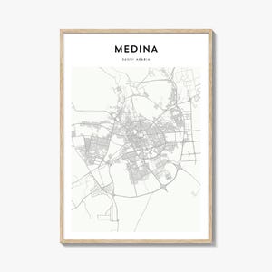 Stampa della mappa di Medina, poster dell'Arabia Saudita, arte murale araba, decorazioni stradali personalizzate di Al Madinah