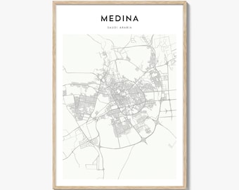 Medina Map Print, Saudi Arabia Poster, Arabian Wall Art, Al Madinah Custom Street Decor