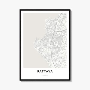 Plattegrond van Pattaya, minimalistische stadsprint, straatkunst voor aan de muur, reisdecoratie