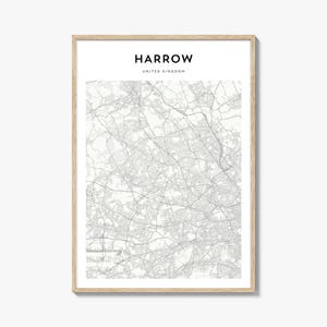 Poster mappa di Harrow, stampa mappa di Harrow, arte murale da viaggio di Harrow, mappa personalizzata di Harrow, Regno Unito