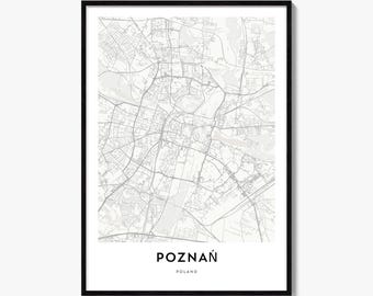 Poznan Map Poster, Minimalist City Print, Poland Wall Art