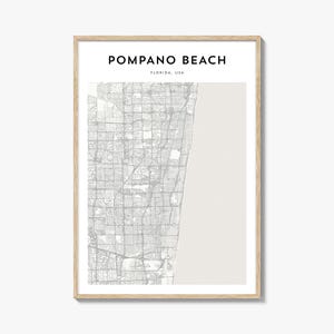 Pompano Beach kaartposter, Pompano Beach kaartprint, Pompano Beach Travel Wall Art, Pompano Beach gepersonaliseerde kaart, Florida
