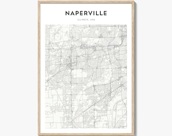 Impresión del mapa de Naperville, póster de Illinois, arte mural de EE. UU., decoración urbana personalizada de Chicagoland