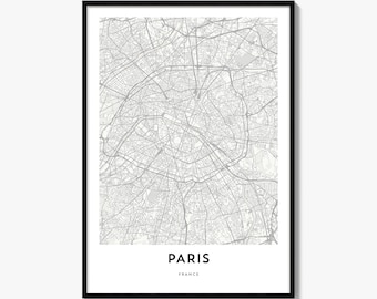 Paris Map Poster, Minimalist City Print, France Wall Art