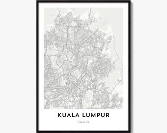 Kuala Lumpur Map Poster, Minimalist City Print, Malaysia Wall Art