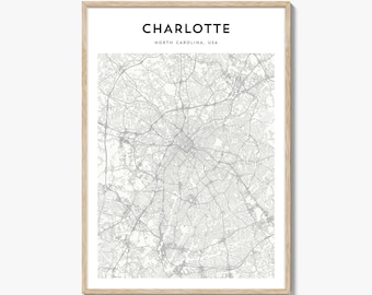 Charlotte Map Poster, Charlotte Map Print, Charlotte Travel Wall Art, Charlotte Personalized Map, North Carolina