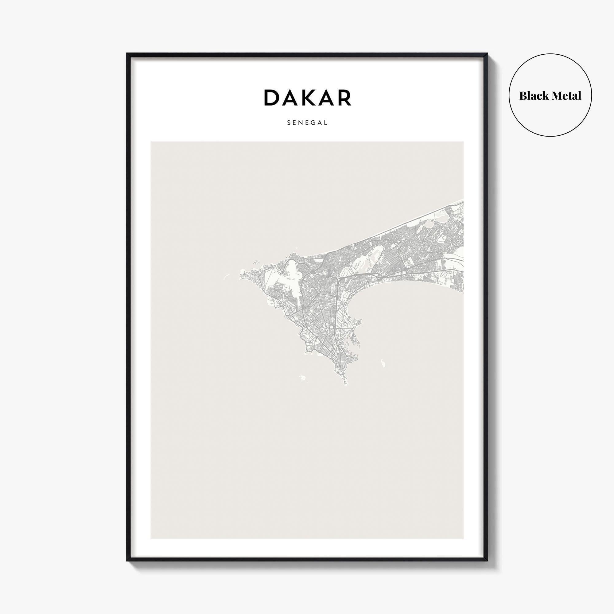 ダカールの地図プリント、セネガルのポスター、アフリカの壁画