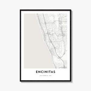 Encinitas-Stadtplan-Poster, minimalistischer Stadtdruck, kalifornische Wandkunst