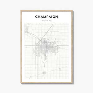 Champaign Karte Poster, Champaign Karte Druck, Champaign Reise Wandkunst, Champaign personalisierte Karte, Illinois