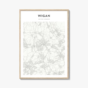 Wigan Karte Poster, Wigan Karte Druck, Wigan Reisewandkunst, Wigan personalisierte Karte, Vereinigtes Königreich