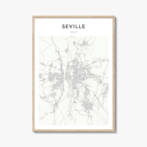 Póster con mapa de Sevilla, impresión de mapa de Sevilla, arte mural de viaje de Sevilla, mapa personalizado de Sevilla, España