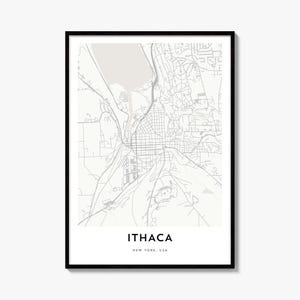Ithaca Map Poster, Minimalist City Print, Street Wall Art, Travel Decor