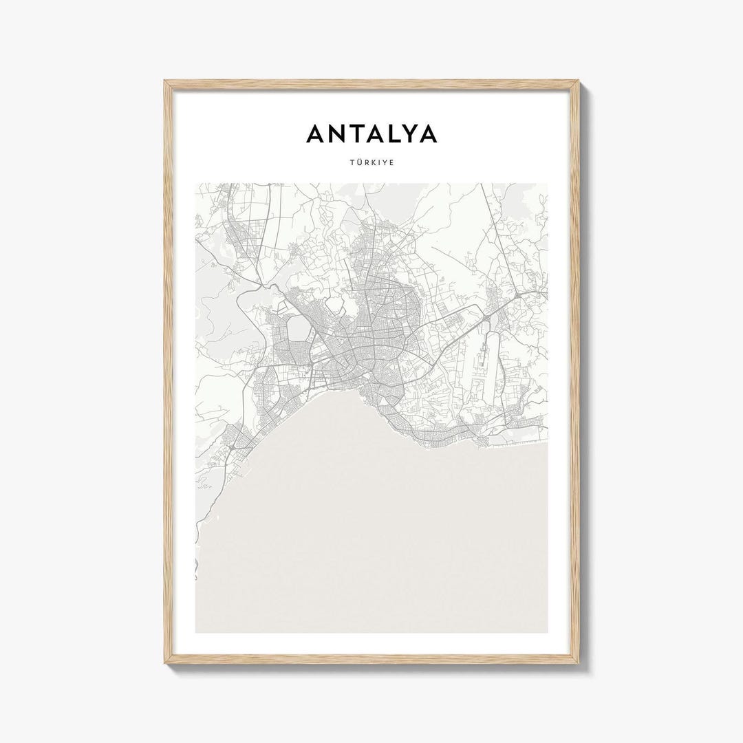 Antalya Map Print, Turkish Riviera Poster, Turkey Wall Art, Akdeniz ...