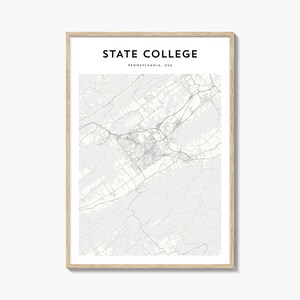 State College kaart poster, State College kaart print, State College reizen kunst aan de muur, State College gepersonaliseerde kaart, Pennsylvania