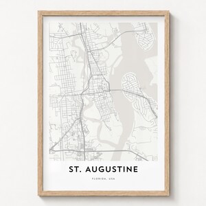 St. Augustine Stadtplan-Poster, minimalistischer Stadtdruck, Straßenkunst, Reisedeko