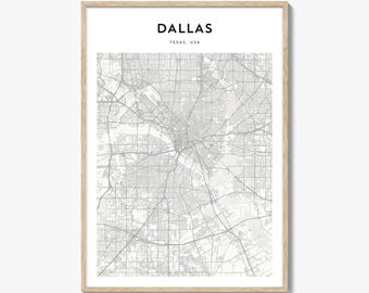 Dallas kaartposter, Dallas kaartprint, Dallas Travel Wall Art, Dallas gepersonaliseerde kaart, Texas