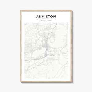 Anniston Karte Poster, Anniston Karte Druck, Anniston Reisewandkunst, Anniston personalisierte Karte, Alabama