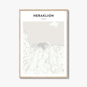 Póster con mapa de Heraklion, impresión de mapa de Heraklion, arte mural de viaje de Heraklion, mapa personalizado de Heraklion, Grecia